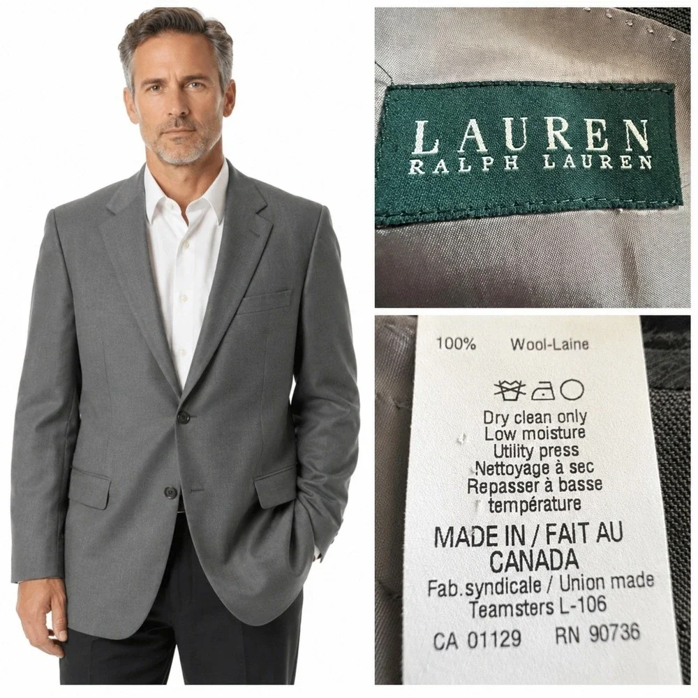 Lauren Ralph Lauren Blazer Mens 48R Gray Taupe Wool Sport Coat Business Jacket